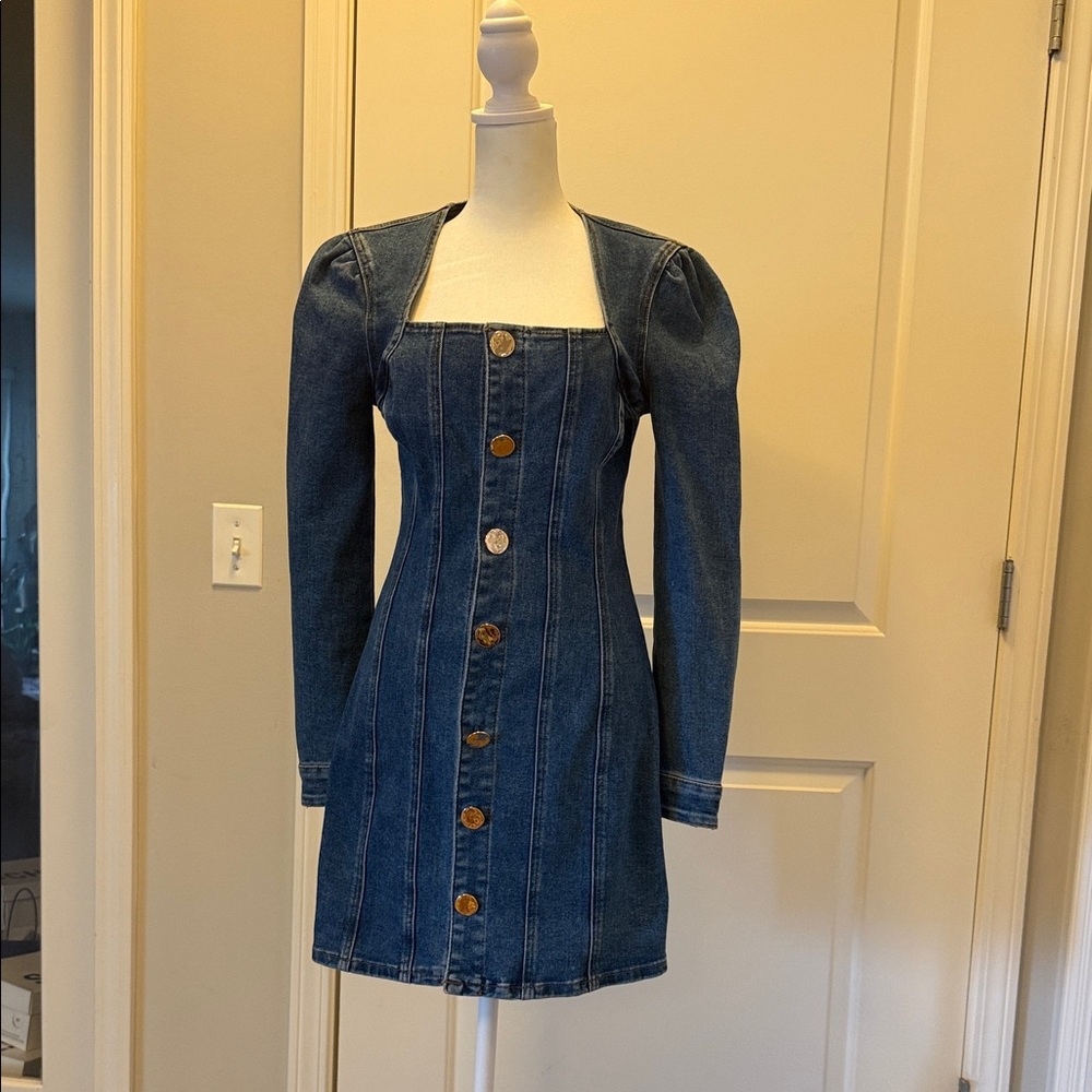 House of Harlow 1960 Blue Denim Dress with Button Accents